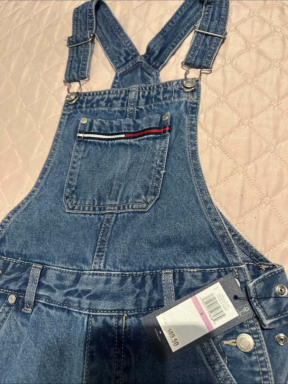 Girls size 6 Denim Overalls with Chest Pocket Trim
